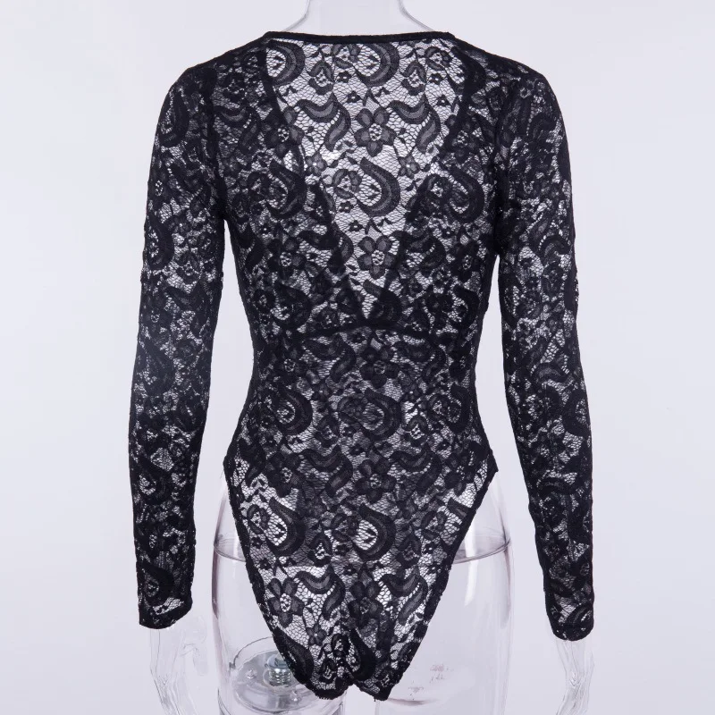 bottom snap buttons easy lace bodysuit women autumn hollow out  jumpsuits for women 2018 sexy romper overalls