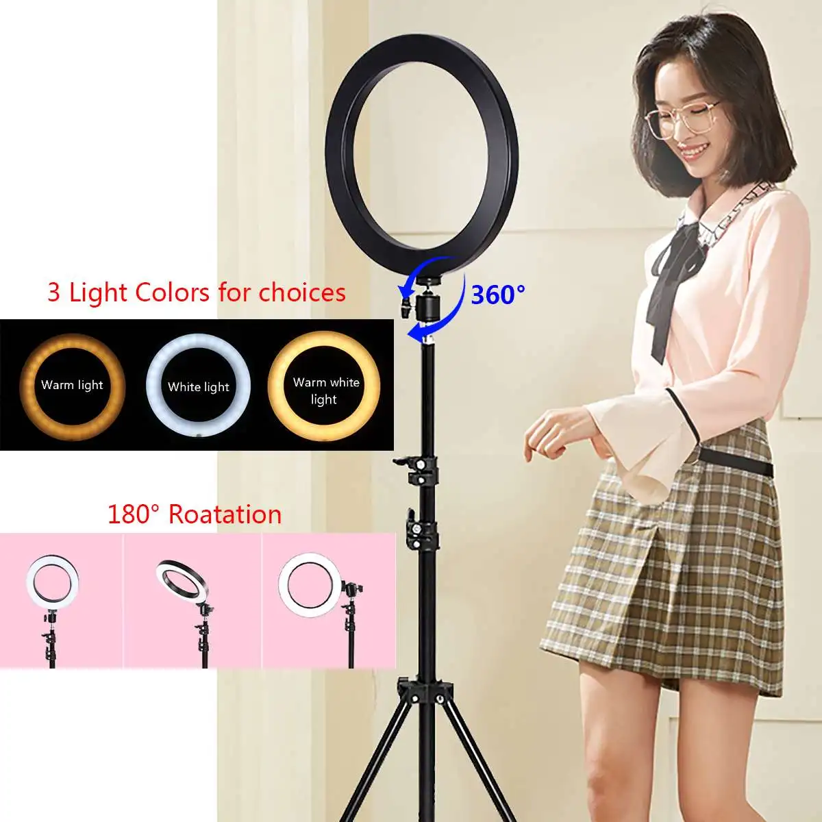 

Adjustment 20-200mm LED Ring Lamp Dimmable Light Stand Kit Phone Photo Selfie Video Makeup Live 12W Warm White Light Compatible