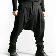 Весна и осень Большие размеры Для мужчин свободного покроя с висячим клином шагового шва Штаны в Корейском стиле Для мужчин s карманы черные брюки 27-40