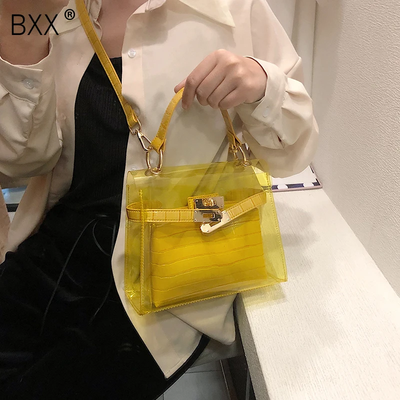 

[BXX]Women Single Shoulder Crossbody Bag All-match 2019 Summer Lock Transparent Protable Casual Female Jelly Composite Bag10A303