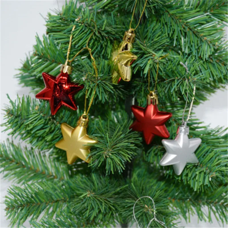 

12 Pcs/Bag Glitter Christmas Baubles Ornament Xmas Tree Hanging Decoration Star/Heart Shaped House Decorations Xmas Tree Decors