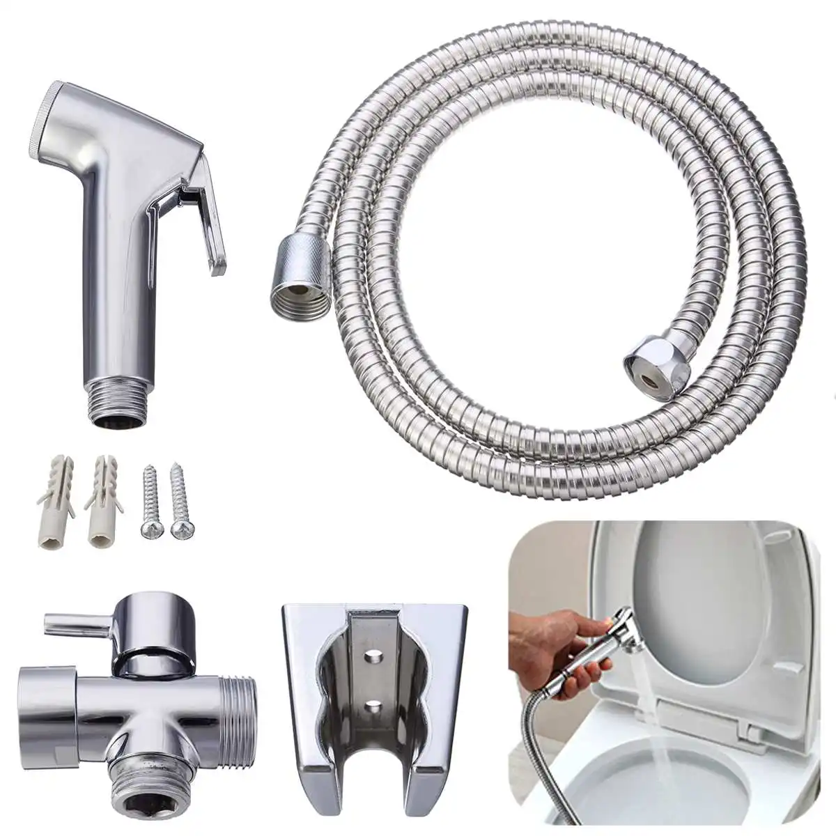 Stainless Steel Hand Held Shower Head Toilet Bidet Sprayer Tap Set