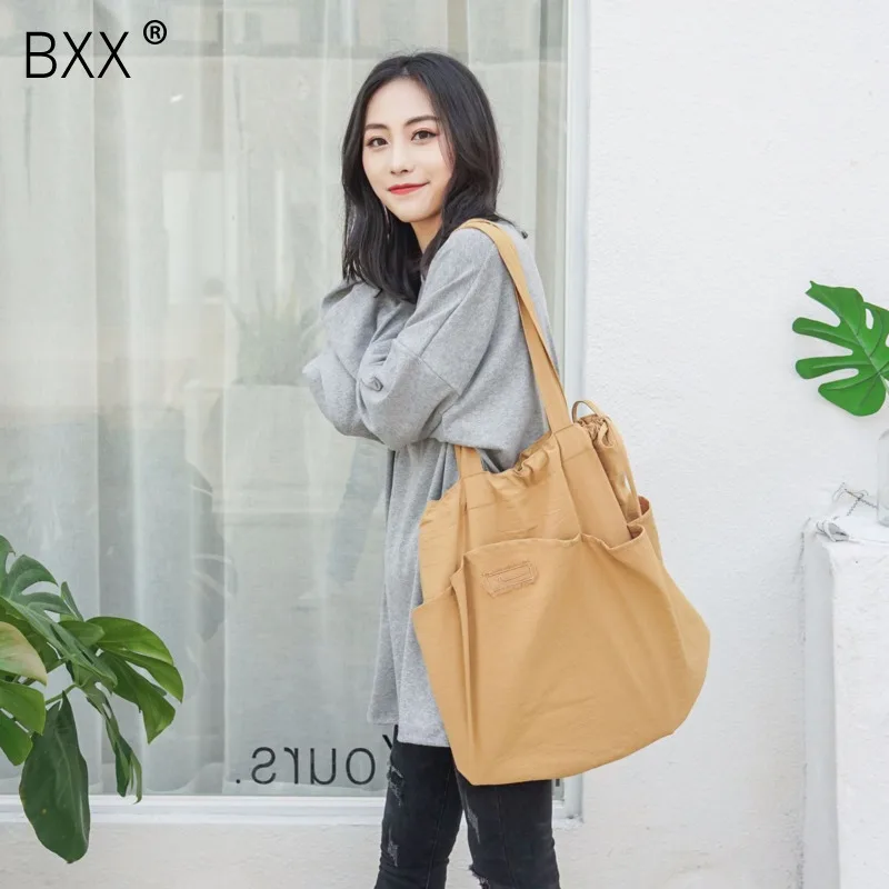 

[BXX] 2019 Summer Casual New Double Handles White Color High Capacity Cotton And Linen Shoulder Bag Handbag All Match LM709