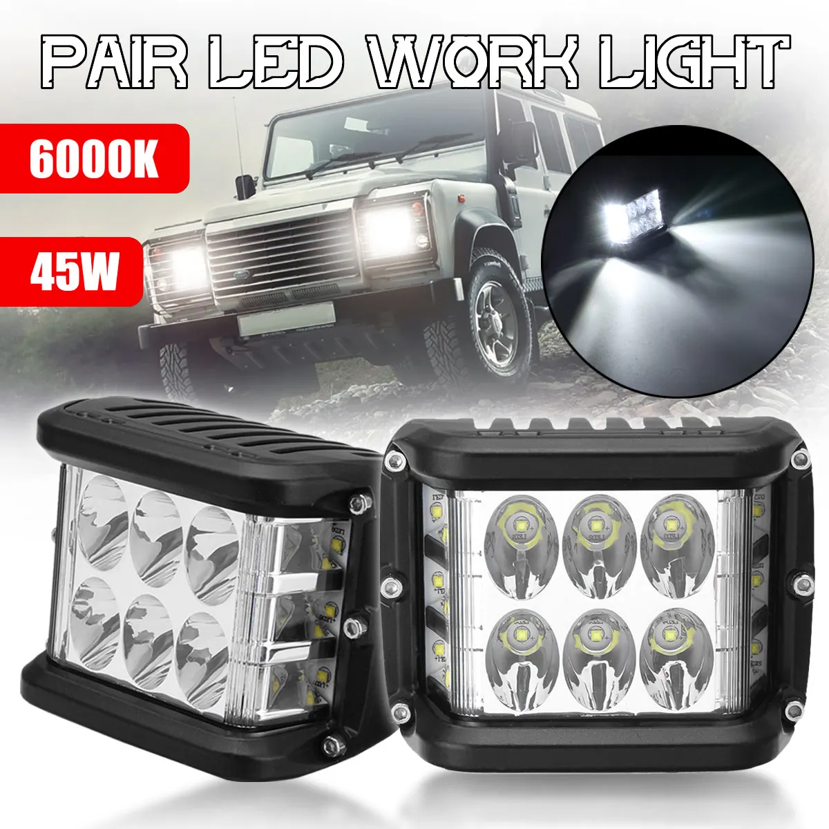 

for ATV SUV for Jeep Truck Boat 1Pcs 45W 4'' White Car LED Bright Work Light Spot Beam 6,000K 45W 9000LM Auto Day Lampfor