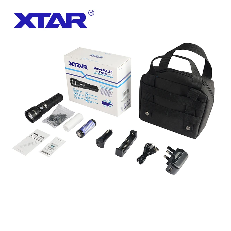 1 комплект XTAR D26 КИТ CREE XM L2 U3 светодиодный 4 режима 1100 люмен фонарик для дайвинга|xtar