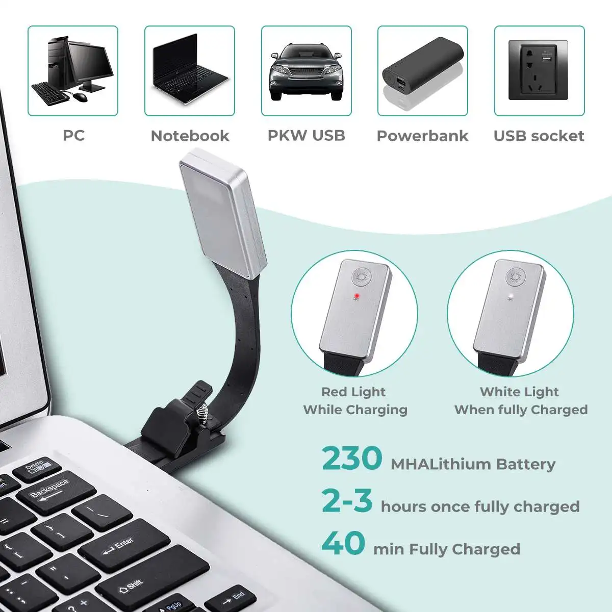 Перезаряжаемая Светодиодная лампа для электронной книги USB светильник ильник