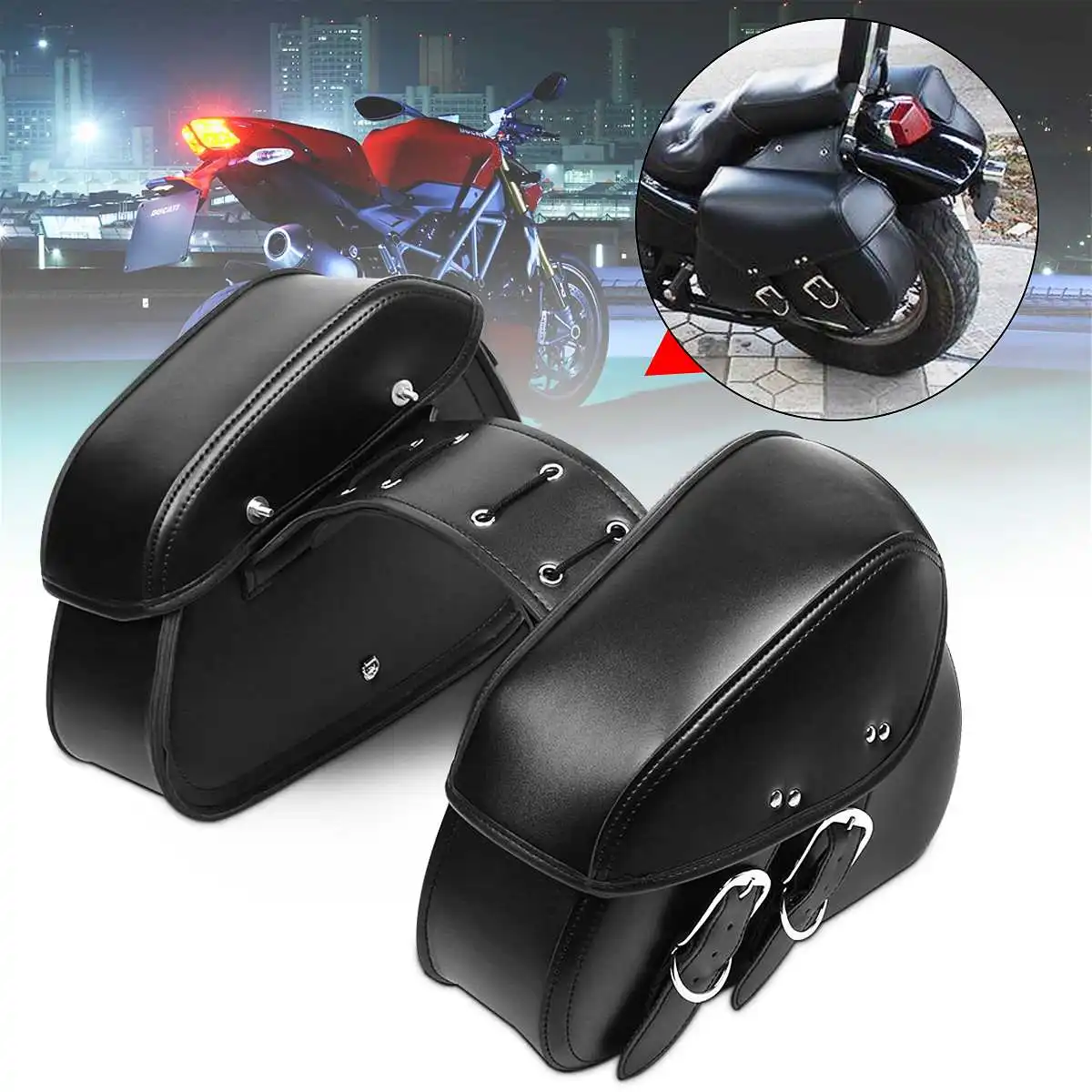 Us 30 99 38 Off 2pcs Black Retro Motorcycle Saddle Bag Pu Leather Tool Bags For Harley Davidson Sportster Left Right Sides On Aliexpress