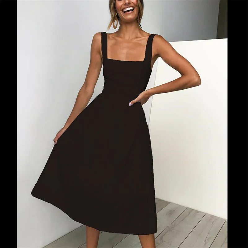 

Women Simple Camisole Dress Holiday Strappy A Line Ladies Sexy Summer Beach Midi Swing Elegant Evening Party Holiday Dress New