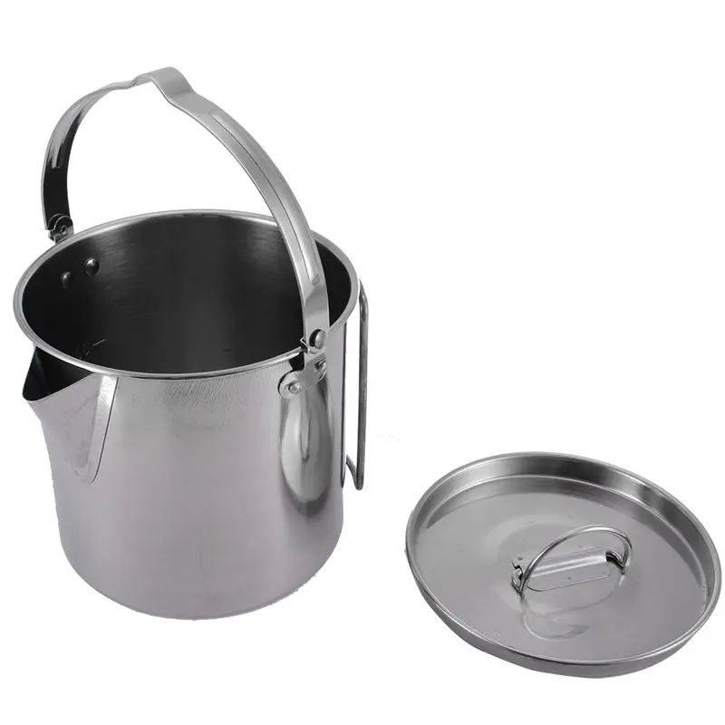 New Outdoor Picnic 1.2L Stainless Steel Camping Cooking Kettle Hanging