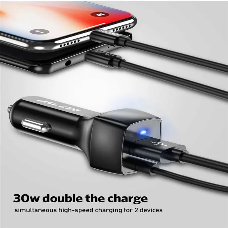USLION USB Автомобильное зарядное устройство с usb-кабелем, двойной Micro USB type C зарядное устройство для samsung S9 S8 Plus, быстрая зарядка для планшета Xiaomi