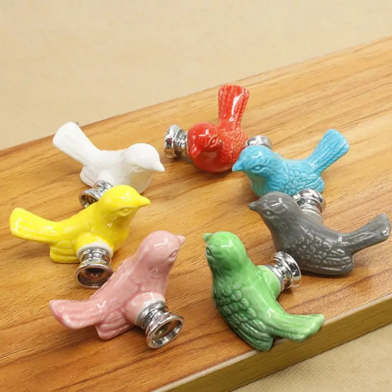 

Cute Birds Ceramic Knob Drawer Pulls Handles Cupboard Pulls Kids Cabinet Knob Furniture Home Decor