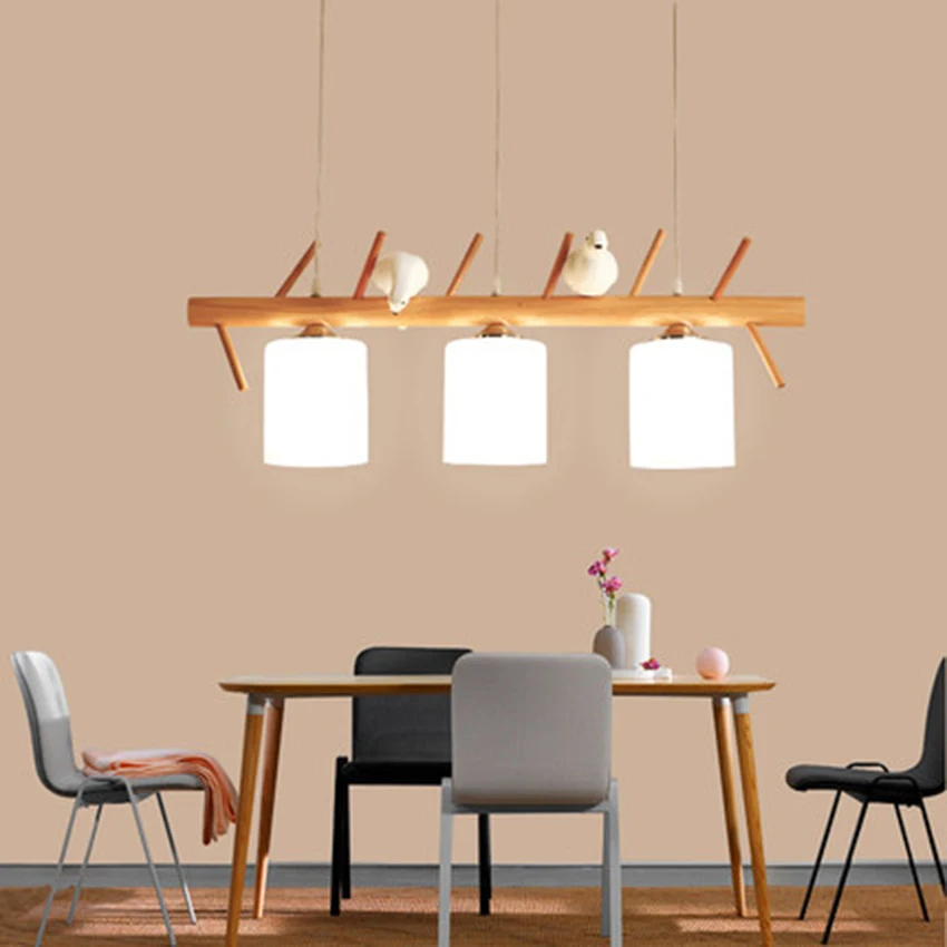 

Nordic Modern Led Light Pendant Lamp Living Room Restaurant Wood Bird Decor HangLamp Cafe Kitchen Fixtures Lighting Luminaire