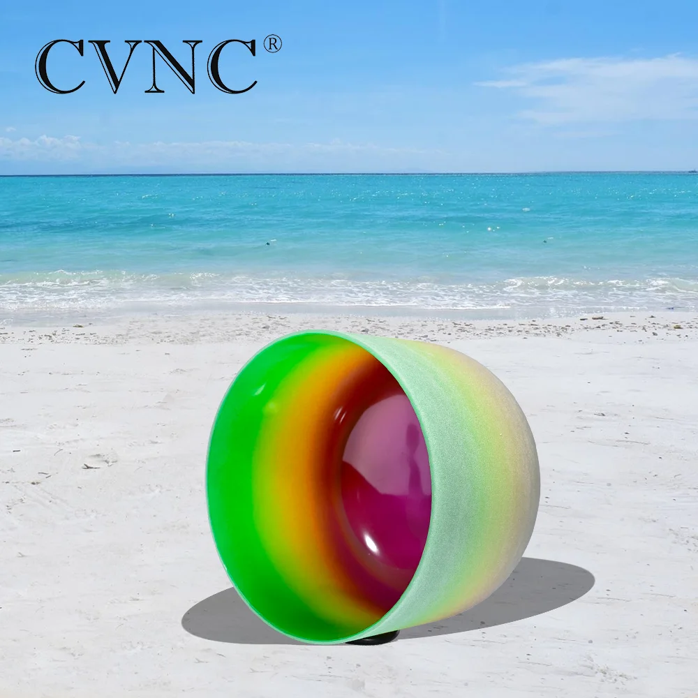 

CVNC 8" Note F Heart Chakra Rainbow Colored Frosted Quartz Crystal Singing Bowl