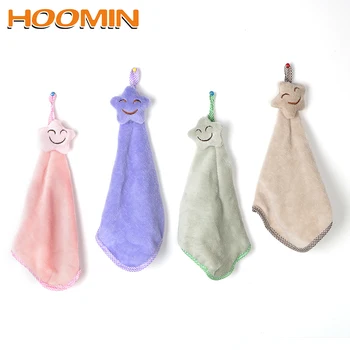 

HOOMIN Hanging Hand Towels Dishcloths Coral Velvet Cute Star Kitchen Cloth No Lint Smiling Face Water Absorption