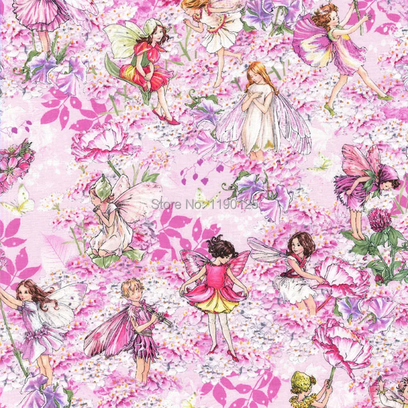 

100x110cm/39"x43"Roses Fairy Fairies Cotton Plain Fabric on Pink