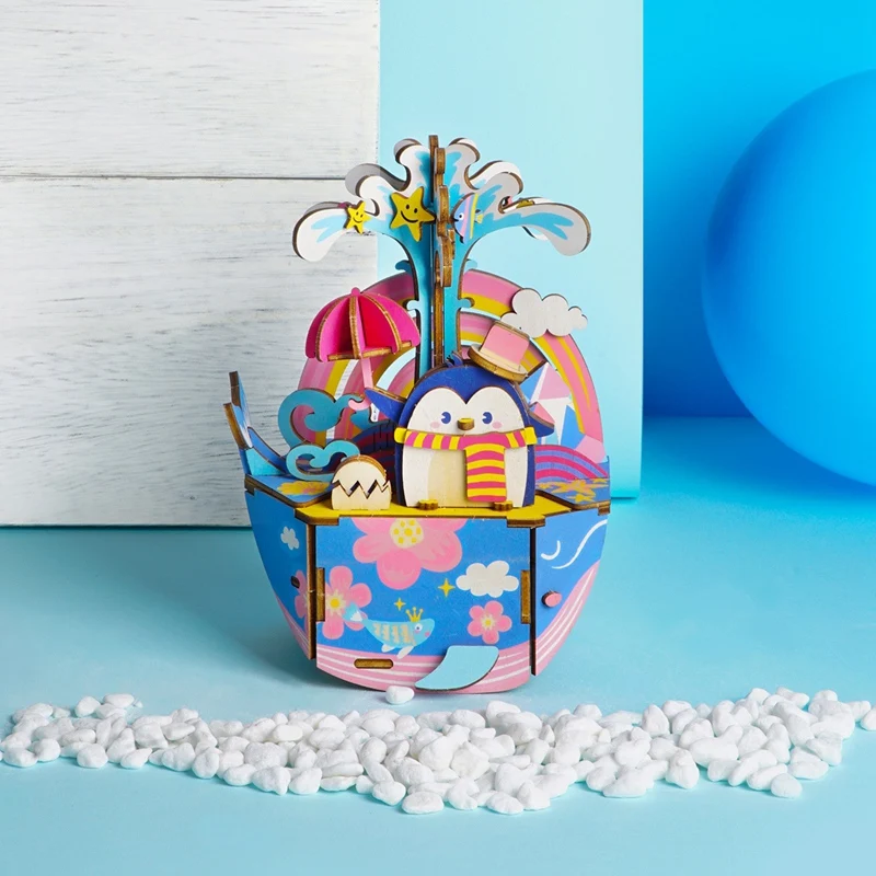 

Robotime Diy Cartoon Oceam Park Wooden Movable Music Box Clockwork Type Home Decor Beauty Gifts For Children Friends Amd51