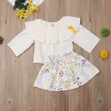 

2019 Cute 2pcs Toddler Kids Baby Girl Long Sleeve Tops+Floral Skirt Dress Outfits Autumn Cotton Clothes