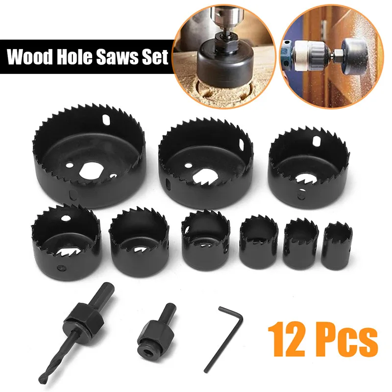 

12 In 1 Hole Saw Cutting Set Kit Drilling Tool Wood Metal Cutter 19-76mm Mandrels Saws Core Drill Bits Woodworking Combination