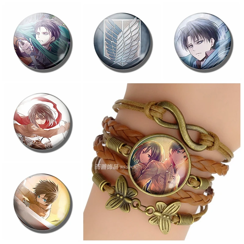 

Vintage Knit Leather Handcrafted Bracelet Attack on Titan Eren Dallis Zacklay Hot Games Anime Accessories Glass Dome Gift