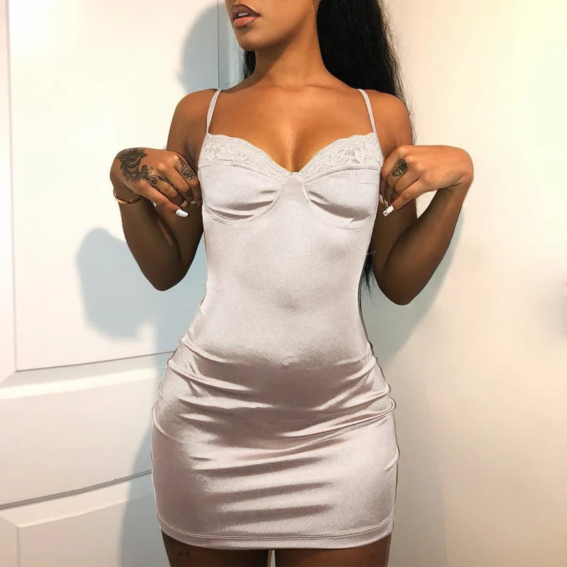 

Women Dress Summer 2019 Pencil Floral Lace Patchwork Sleeveless Slip Satin Dress Adjust Strap Bodycon Bandage Mini Dress Vestido