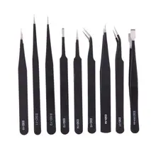 9pcs ESD 10-17 Anti-static Stainless Steel Straight Flat Tweezers Precision Repair Tool Kit for Electronics Jewelry Maintenance