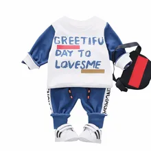 Модная одежда для детей, Детская мода для мальчиков и девочек хлопок Костюмы костюмы Демисезонный детская футболка брюки 2 шт./компл. Детская спортивная одежда спортивный костюм для маленьких детей