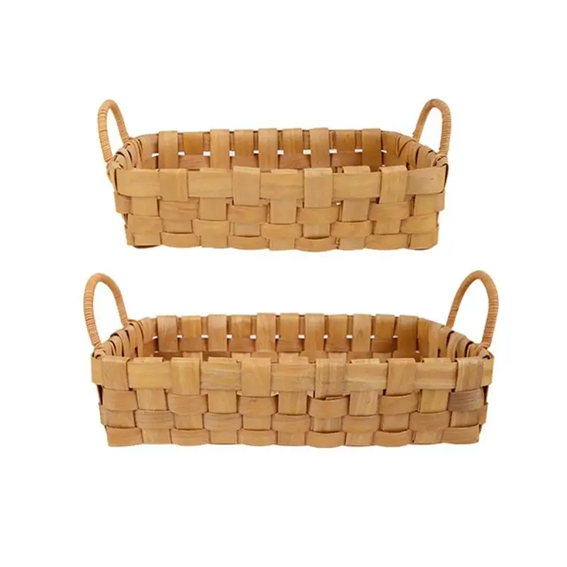 Rectangular Woven Wood Chip Basket Bread Fruit Basket Kitchen Storage
