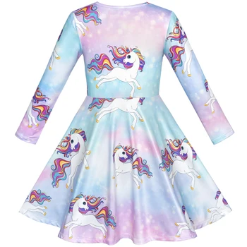 Unicorn Rainbow Long Sleeve Princess Dresses