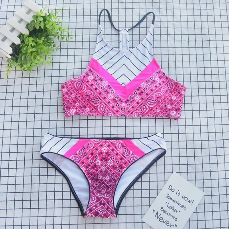 

Crop Top Swinwear Women 2019 New Female Low Waist Bathing Suit Maillot de Bain Biquini Beach Sexy Retro High Neck Bikini Set
