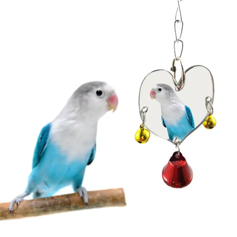 

Parrot Bell Toy Pet Bird Mirror Toy Heart-shaped Round Rectangle Optional With Bell Random Color Parrot Supplies