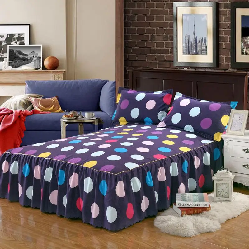 

150 * 200cm Bed Skirt Cover Elastic Bed Geometric Wave Point Pattern Bed Skirt Matte Dust Ruffle Bedspread Chandler Bed Skirt