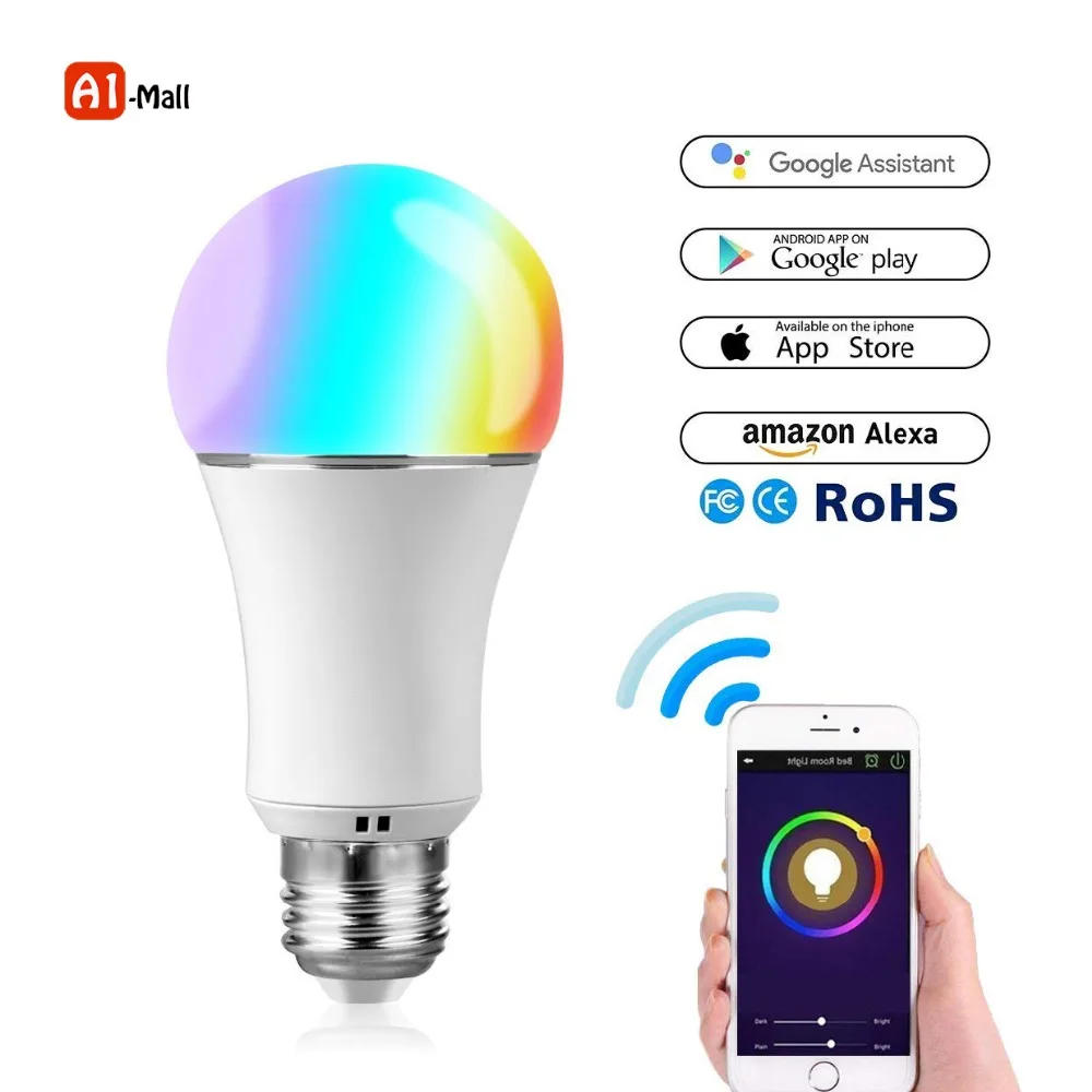 

Smart Remote Control Night Light WiFi Smart LED Light Bulb Compatible for Alexa and google E27 9W Bulb RGB Multi Color Dimmable