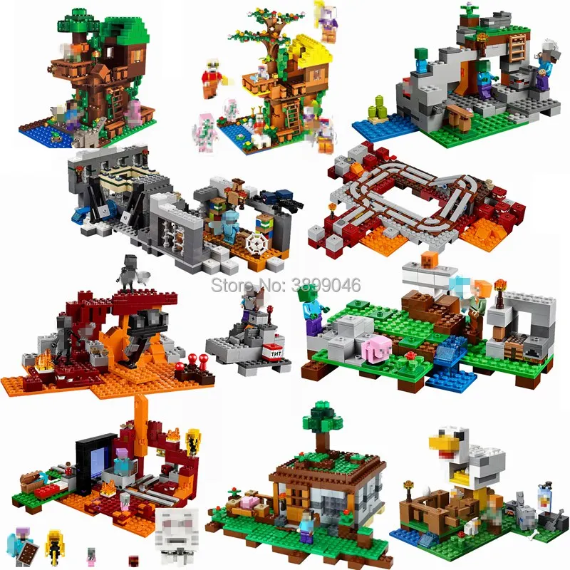 

Legoing Minecraft Tree House Village Farm Cottage Nether Portal Building Blocks Toys for Children Compatible Legoing Minecrafted