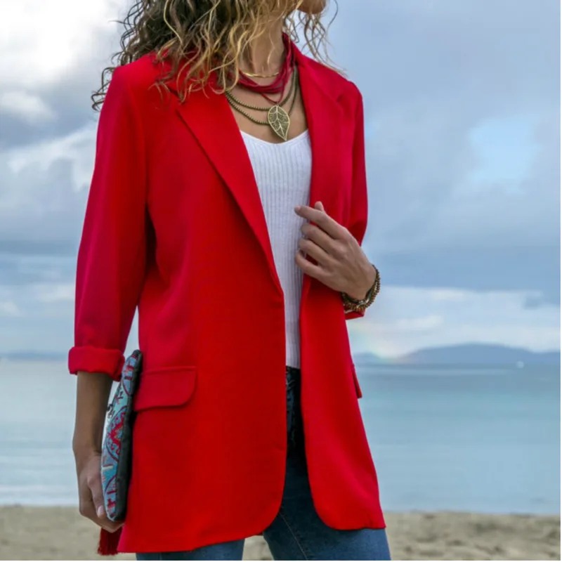 Slim Blazers Women Suit Female Office Work Black None Button Business Coat Fashion Solid Color Long Sleeve Sexy Blazer Jacket - 33010714961