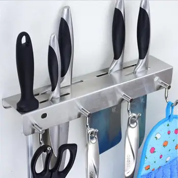 

Stainless Steel Knife Holder Storage Rack Shelf 4 Hooks Kitchen Knife Block Tools Hanger Knive Stand Accessories Kitchen Storage