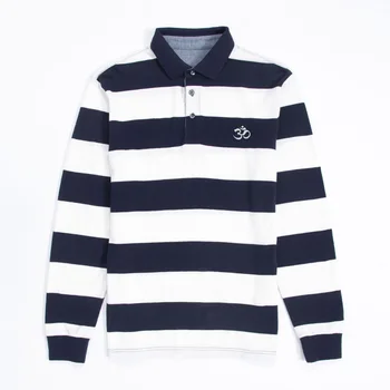 

Mens Aum Om Ohm India Symbol Embroidered Striped Knit Long Sleeve Polo Shirts