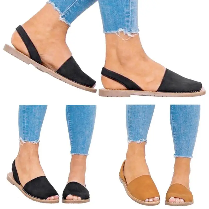 

Vintage Women Solid Color Peep Toe Sandals Summer Casual Flat Slip-on Shoes Feminina Mujer 2019 New Fashion Women's Sandals