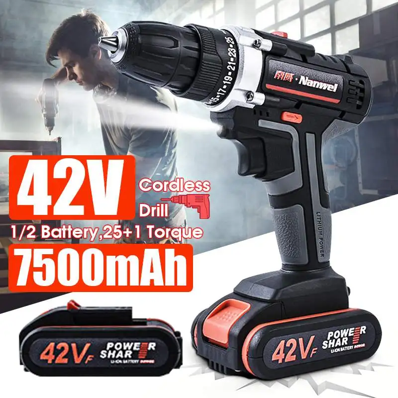 

21V 6000mAh Rechargeable Lithium Battery Double Speed Cordless Drill Household Electric Drill Wrench Powerful Driver Power Tools