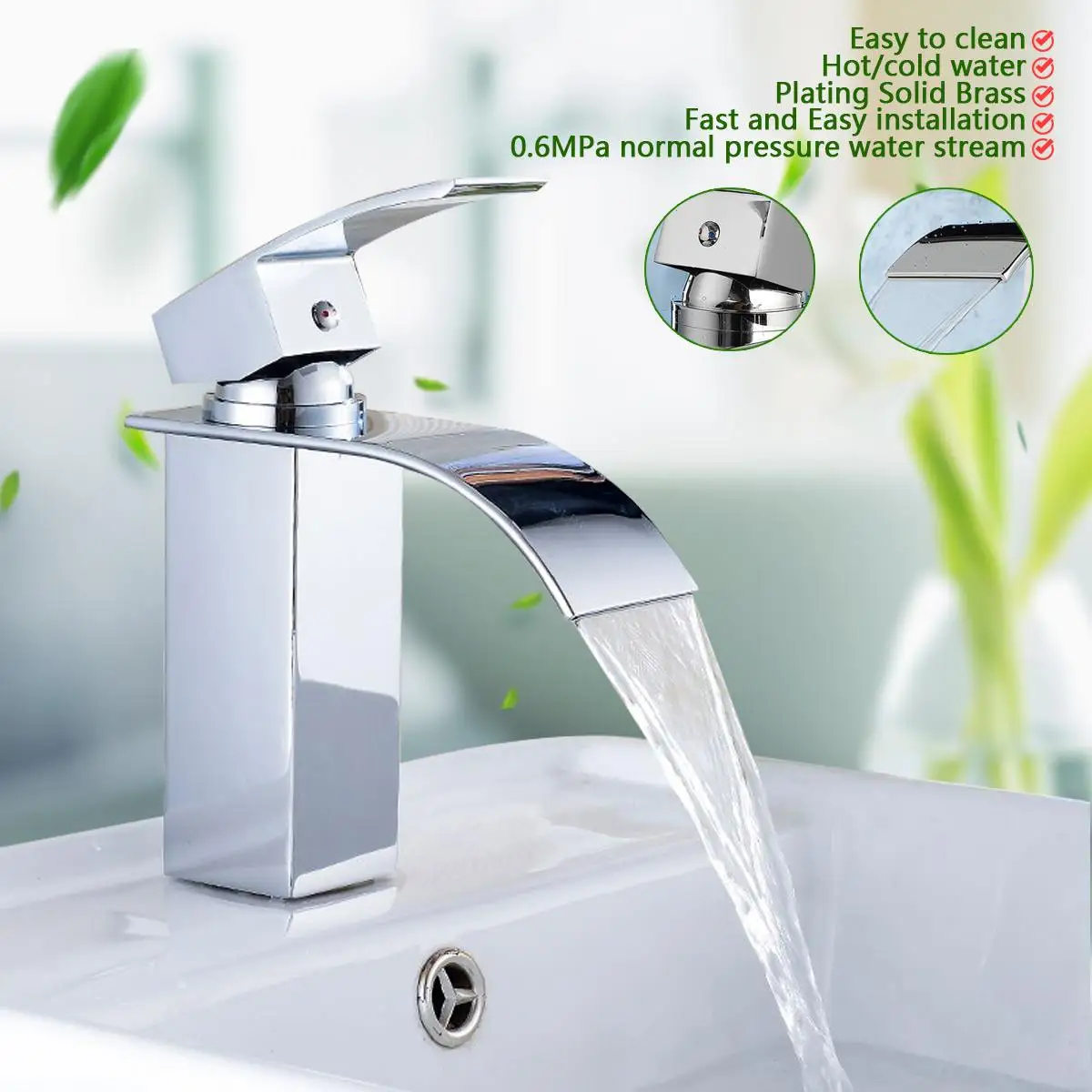 

Xueqin Bathroom Waterfall Basin Sink Faucet Chrome Polish Single Handle Single Hole Mixer Tap Deck Mounted Cold And Hot