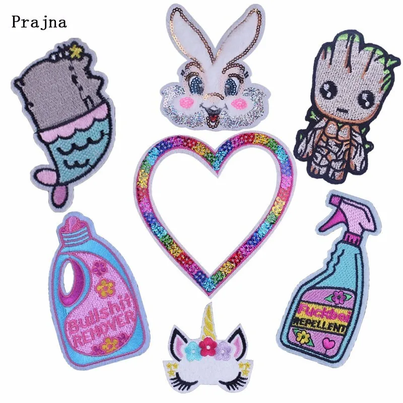 

Prajna Cartoon Patches Sewing Iron-on Tree Man Groot Rabbit Patch For Clothes DIY Fabric Cleanser Accessory Decorate Applique H