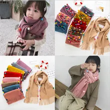 Зимний Детский шарф в Корейском стиле, Модный хлопковый и льняной шарф ярких цветов, стеганый теплый шарф для мальчиков и девочек