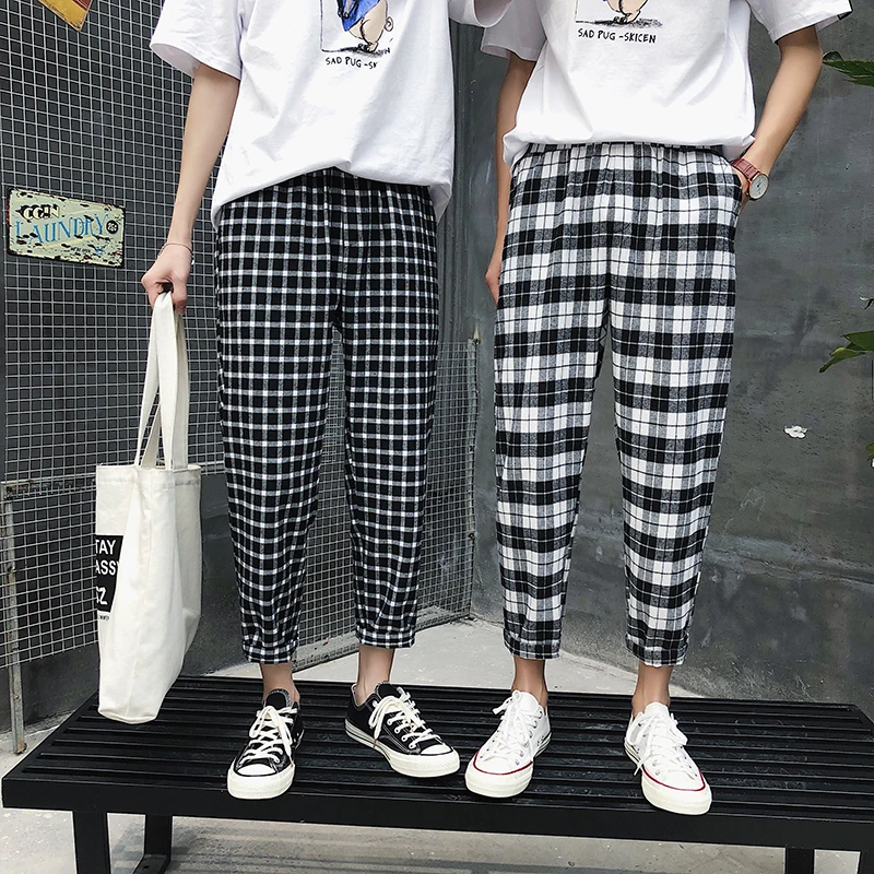 

Men's Trousers 19 New Plaid Casual Pants Hong Kong Couples Casual Nine Points Pants Personality Slim Pants Casual Men's Clothing