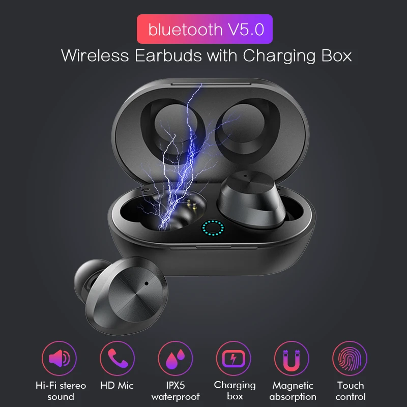 

New bluetooth 5.0 Earphones TWS Wireless Earbuds 3D Stereo Sound Earphones with Built-in Mic and Portable Charging Box Handsfree