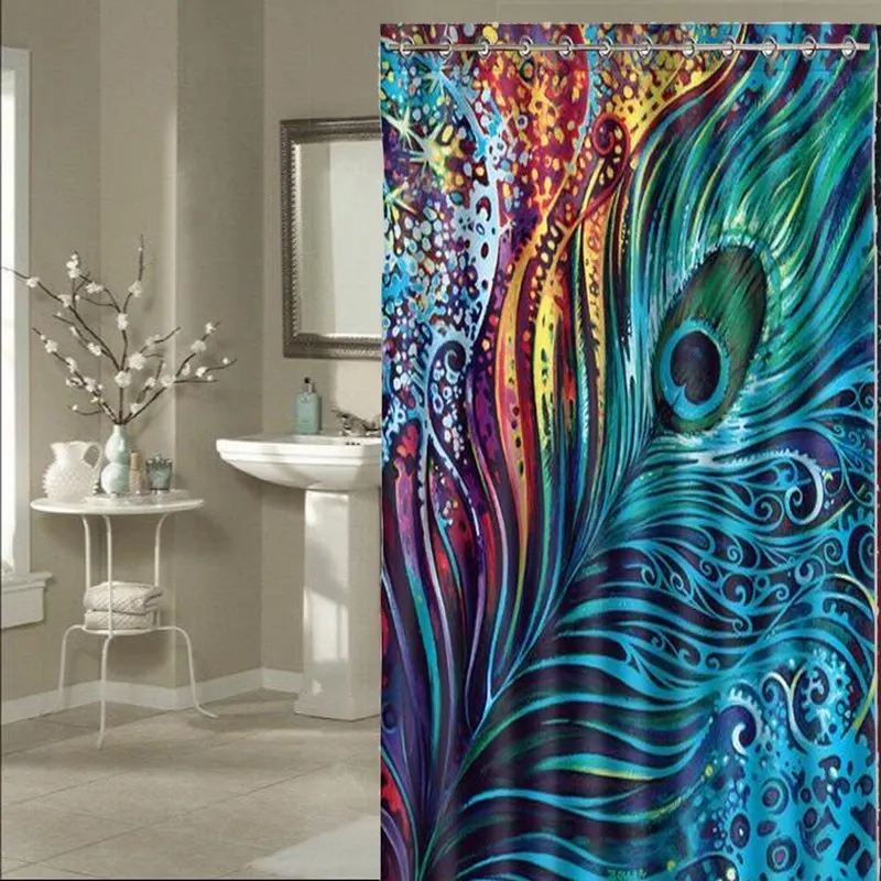 150x180 cm pantalla impresa de poliéster impermeable divisores de habitación Cortina de ducha pluma de pavo real con 12 ganchos decoración de la habitación 150x180 cm pantalla impresa de poliéster impermeable divisores de habitación Cortina de ducha pluma de pavo real con 12 ganchos decoración de la habitación