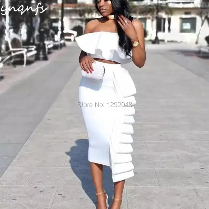 white ruffle cocktail dress