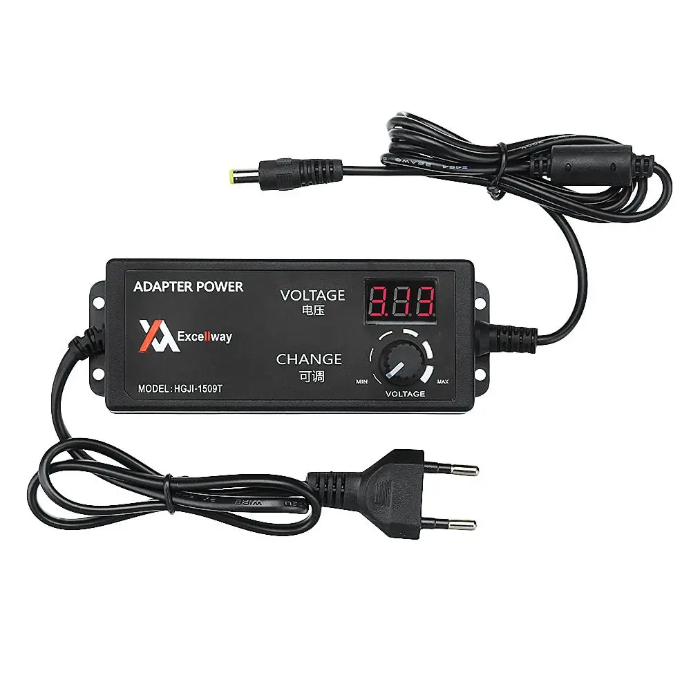 

CLAITE 4-24V AC/DC Adjustable Power Adapter 2.5A 60W Supply EU Plug Speed Control Volt Display LED Driver Dimmabledriver