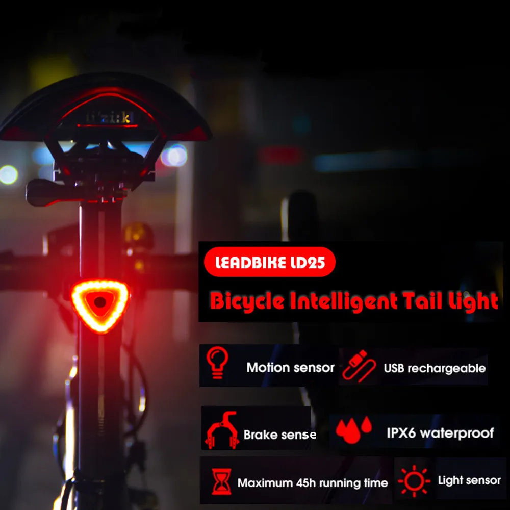 

Bicycle Light Bike Flashlight Bike Rear Light Intelligent Brake Sensing Tail Light Waterproof USB Charging Cycling Taillight