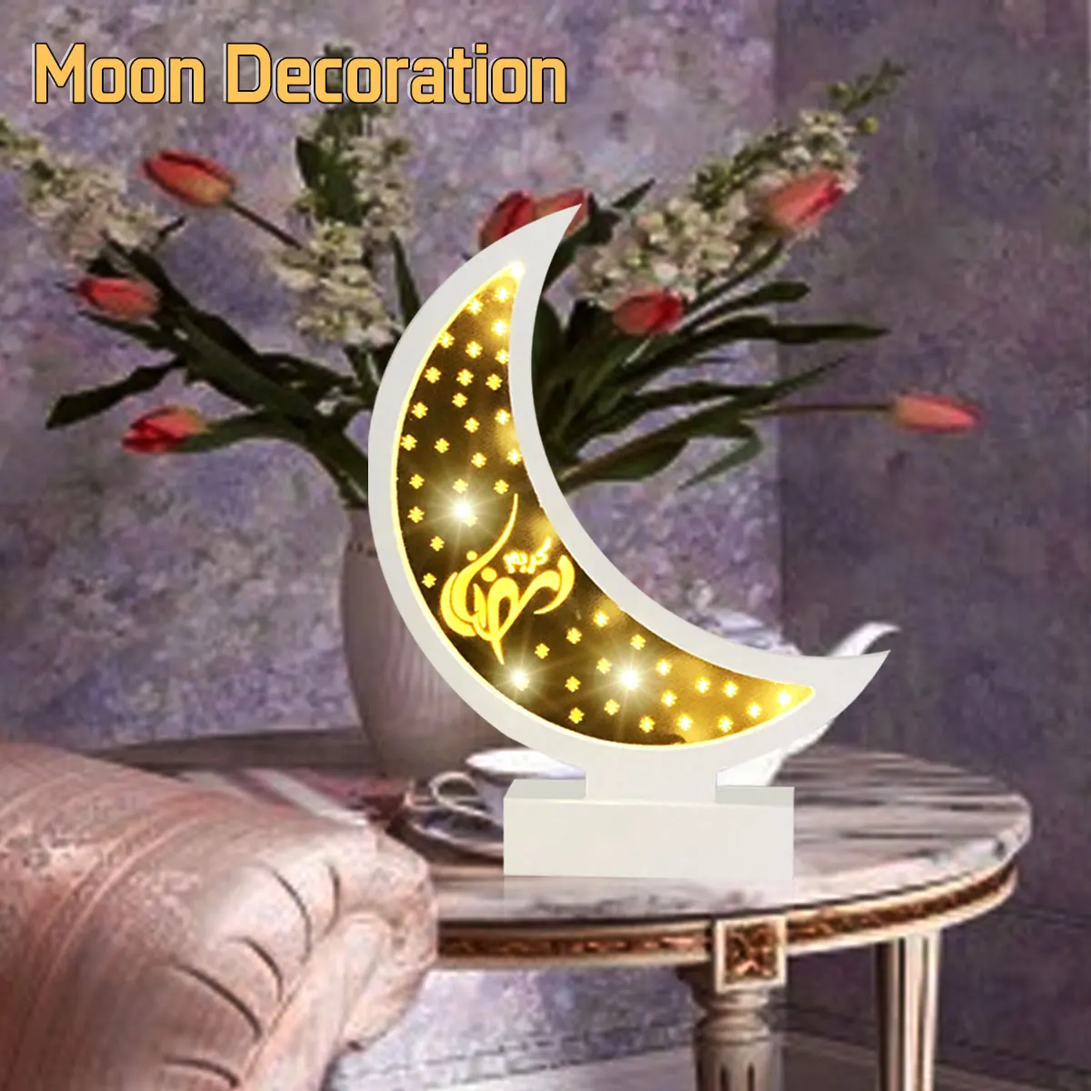 

Ramadan Eid Mubarak Decor Wooden Moon Lihght Ornaments For Home Moon Islam Mosque Muslim Decoration Festival Party Supplies