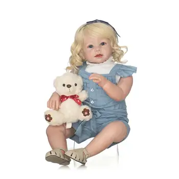 

Bebe Reborn Silicone blond long curl hair princess Toddler Baby Girl doll 24" New arrival Handmade Silicone Vinyl Lifelike Kid D