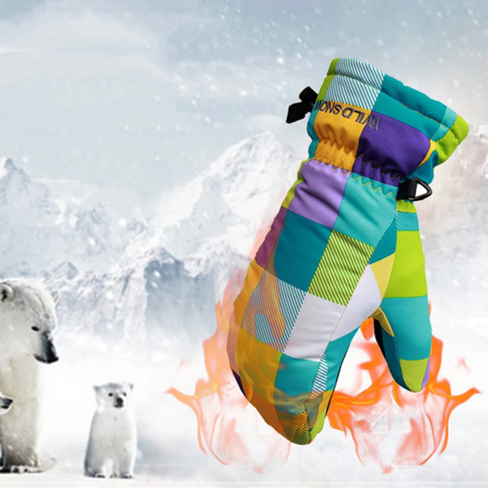 

Children Mosaic Splicing Design Ski Snow Windproof Glove Waterproof Mittens Warm Breathable Korean Style Gloves